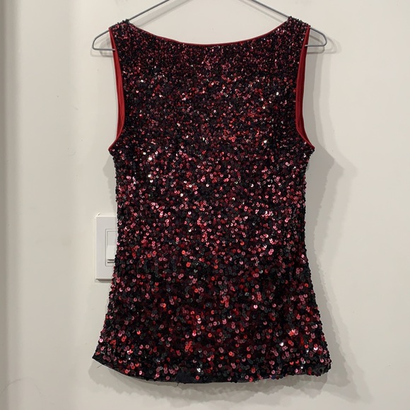 Aidan Mattox Sequined Red/ Black Blouse / Top Party New Years Eve Cocktail 4 - Picture 5 of 8